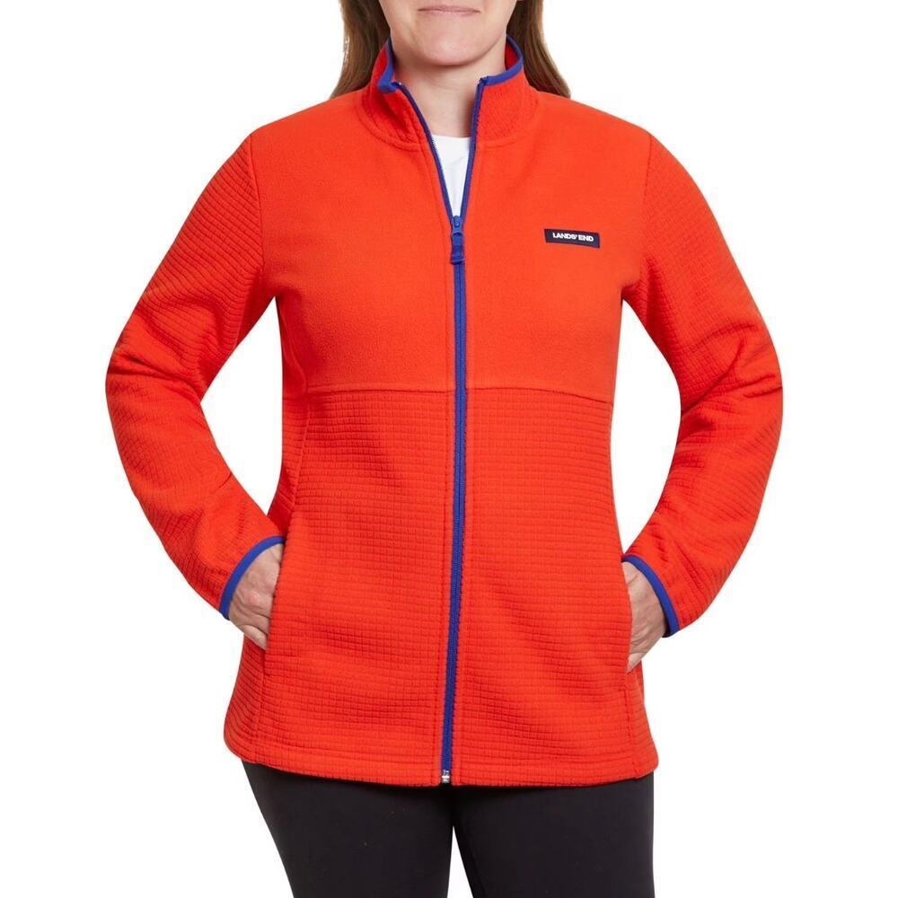 Lands' End Women's Grid Fleece Full Zip Jacket, Size large (14/16)